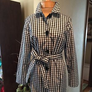 Talbots 2petite black and white checked spring weight trench coat